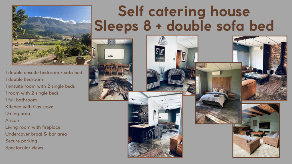 Self-catering house with scenic views, accommodating 8 guests plus a double sofa bed.